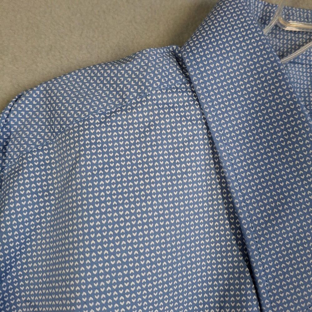 Van Heusen Shirt Mens 20 34/35 Blue Geometric‎ Long Sleeve Button Up Stretch